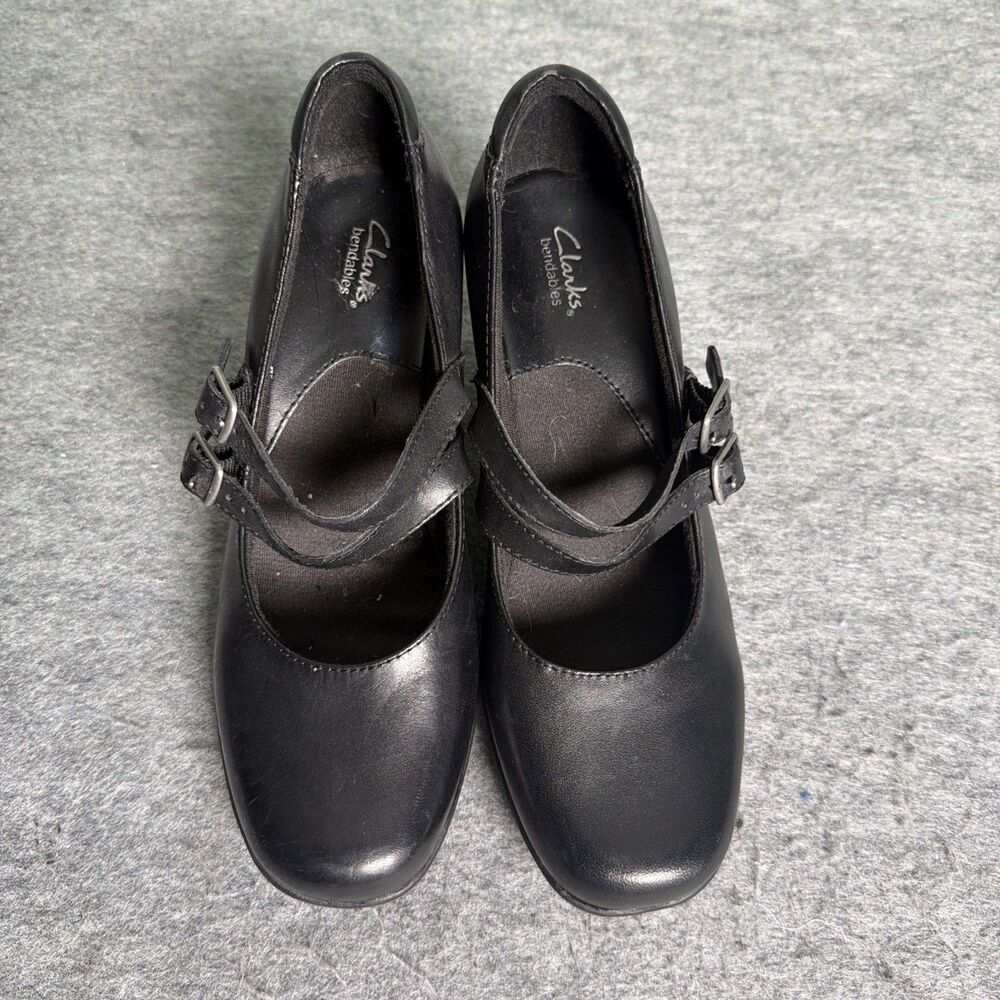 Clarks Bendables Mary Jane Black Leather Heels - Size 6M